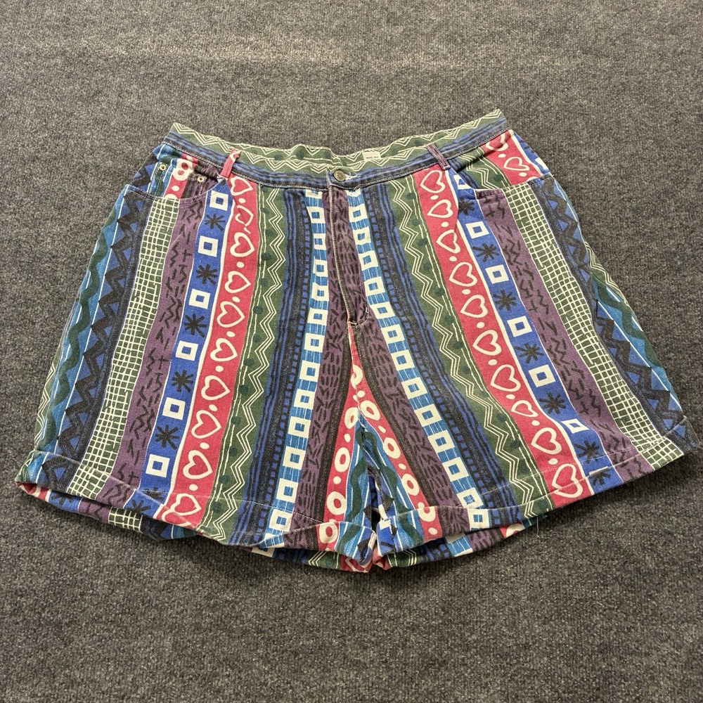 VTG 90s Gitano Geometric Abstract Jean Shorts Mens Size 40 Loud Colorful Jorts